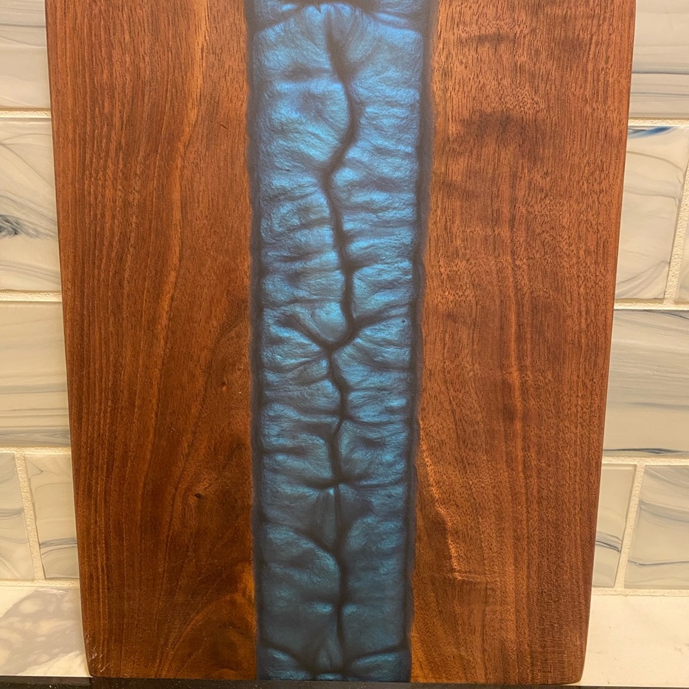 Wooden Charcuterie Board with Blue Resin Inlay